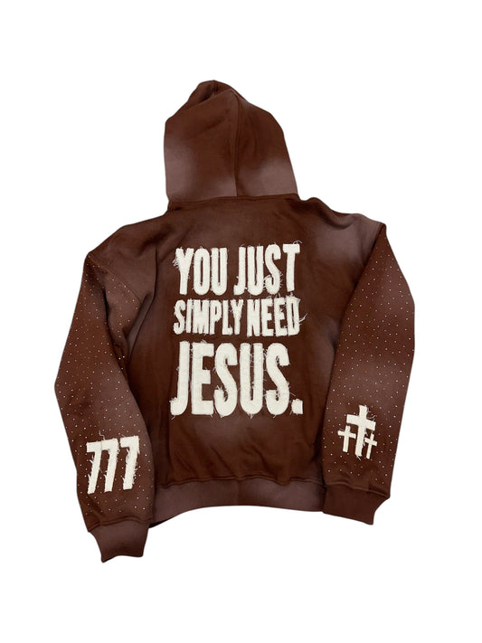 You Just Simply Need Jesus. Zip (Distressed/Rhinestones)