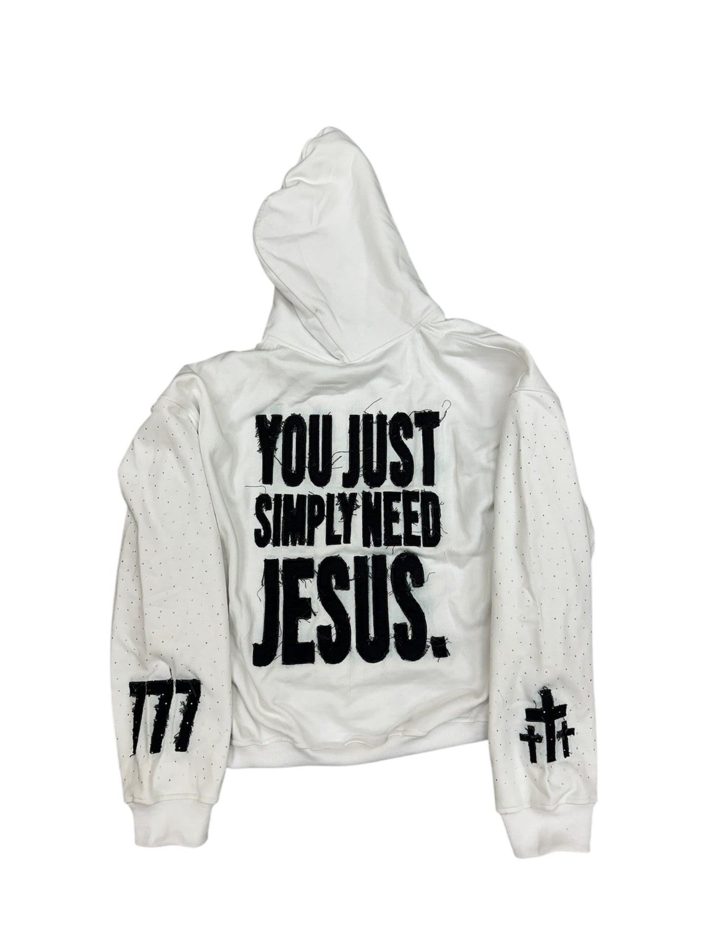You Just Simply Need Jesus. Hoodie Zip (Distressed/Rhinestones)