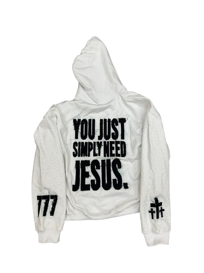 You Just Simply Need Jesus. Hoodie Zip (Distressed/Rhinestones)