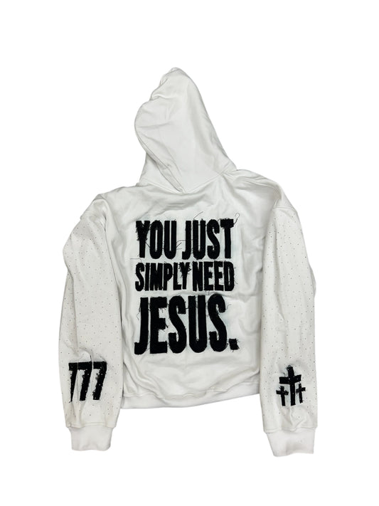 You Just Simply Need Jesus. Hoodie Zip (Distressed/Rhinestones)